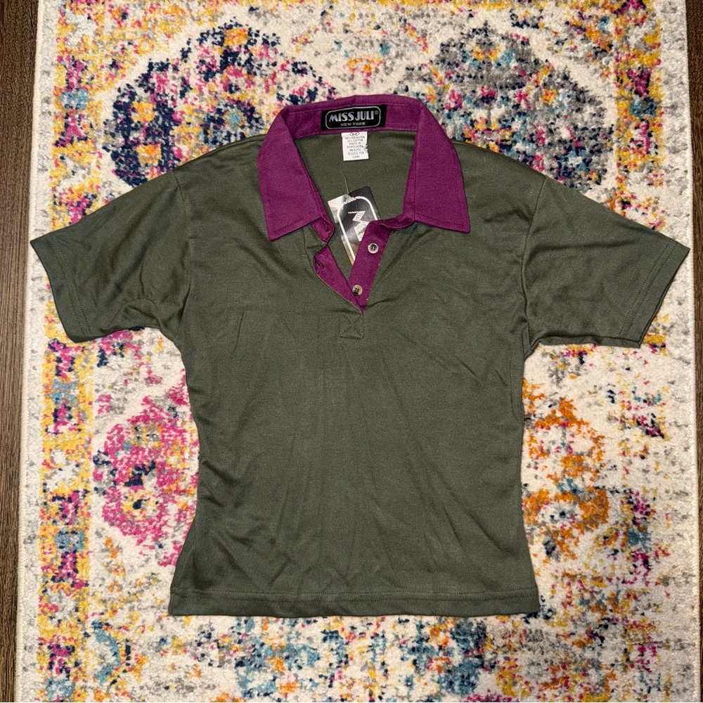Miss Juli Olive Crop Top with Purple Collar
